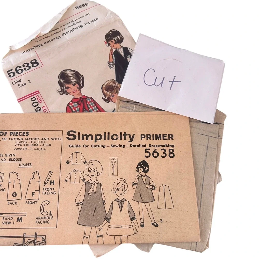 Simplicity 5638 Sewing Pattern Child Size 2 Multi Jumper Blouse 1964 Vintage Cut